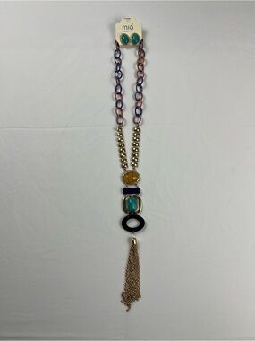 Mia Collection Statement Necklace & Earrings Set Colorful Tassel Pendant